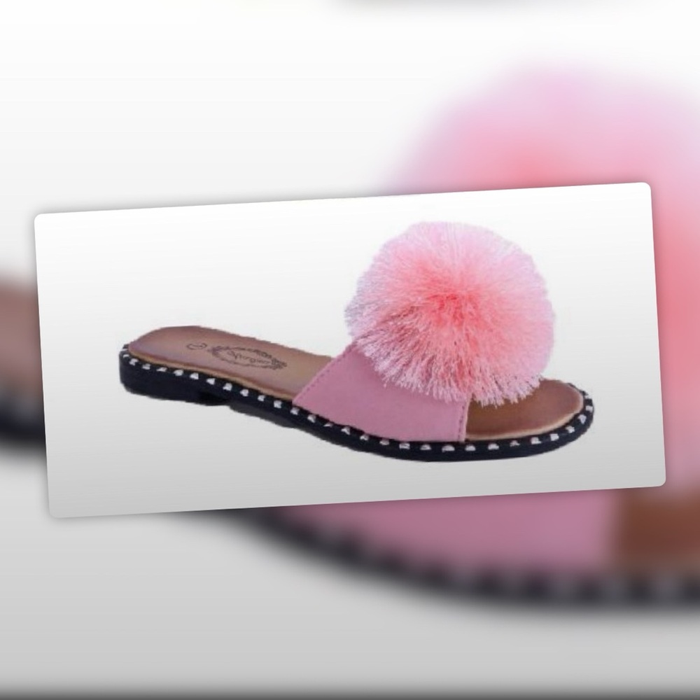 New Color Verano Rio Light Pink Pom Pom Studded Slide Sandals